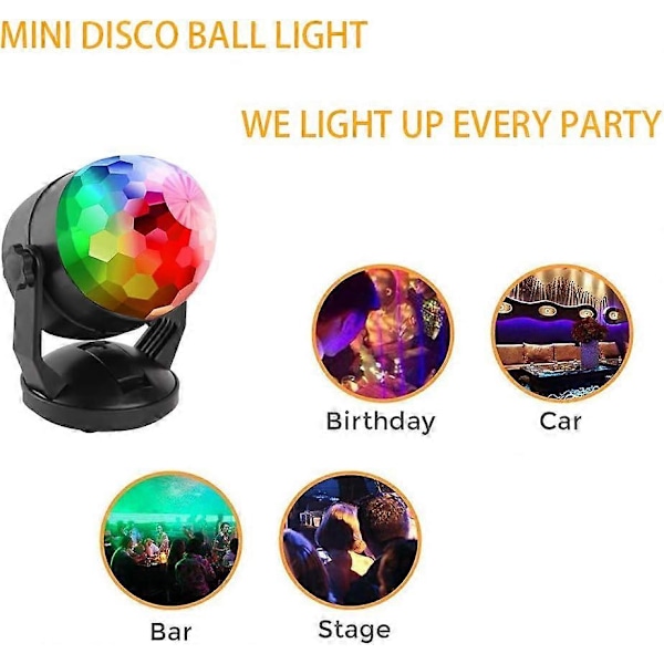 Mini Lydaktivert Partylys Batteridrevet/USB Bærbar RGB Diskokule Lys DJ Belysning Strobelys 7 Moduser Scene Par Lys for Bil Hjem Rom