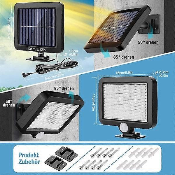 Pakke LED Solcellelys Utendørs med Bevegelsessensor, IP65 Vanntett, 120 Lysvinkel, Solcellevegglampe for Hage