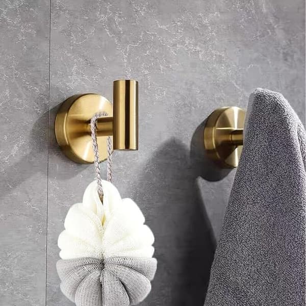 Håndklekrok, badekåpekrok i SUS 304 rustfritt stål, badekåpe- og svampekrok til badet (2 gullbelagte)