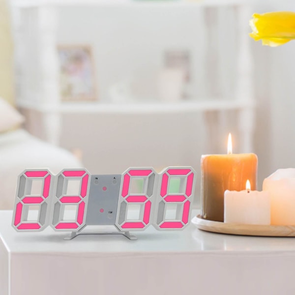 LED Digital Klocka Väggdekoration Luminous Nattläge Justerbar Elektronisk Bordsklocka Väggklocka Dekoration Vardagsrum LED Klocka [dB} Rosa Pink