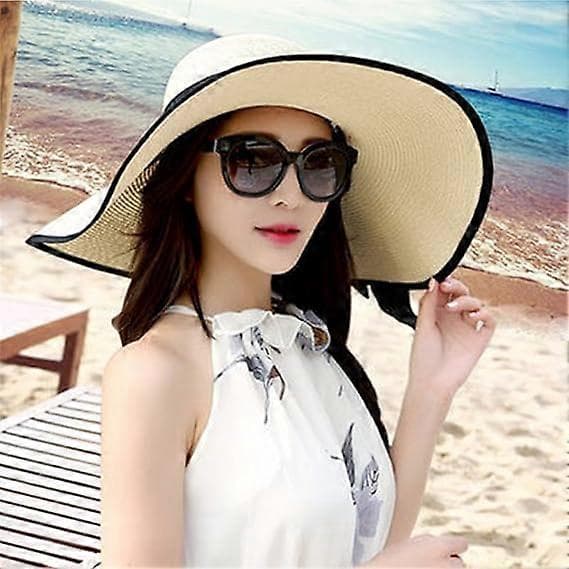 Bredbrättad Fedora Hatt för Kvinnor Bältesspänne Retro Panama Slokhatt Beige
