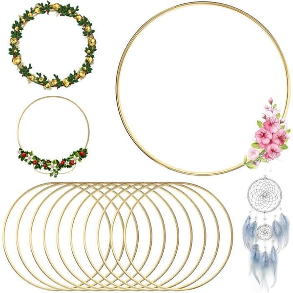 10 gullfargede metallringer 10 cm - Solide sirkler for DIY - Blomster- og bryllupsdekorasjon - Håndverk