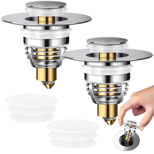 Universal pop-up bottenventil 32–42 mm – 2-pack, rostfritt stål & mässing, anti-igensättningsfilter