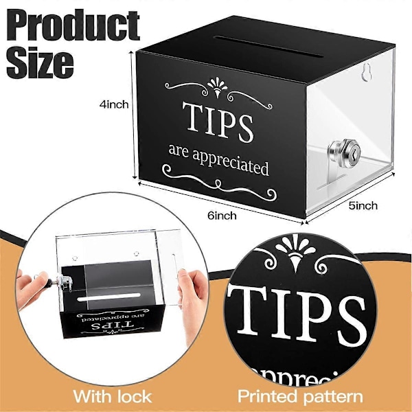 Tipsbokser for penger 15 x 10 x 13 cm Tipssamleboks med lås Donasjonsforslagsboks for tipsoppbevaring