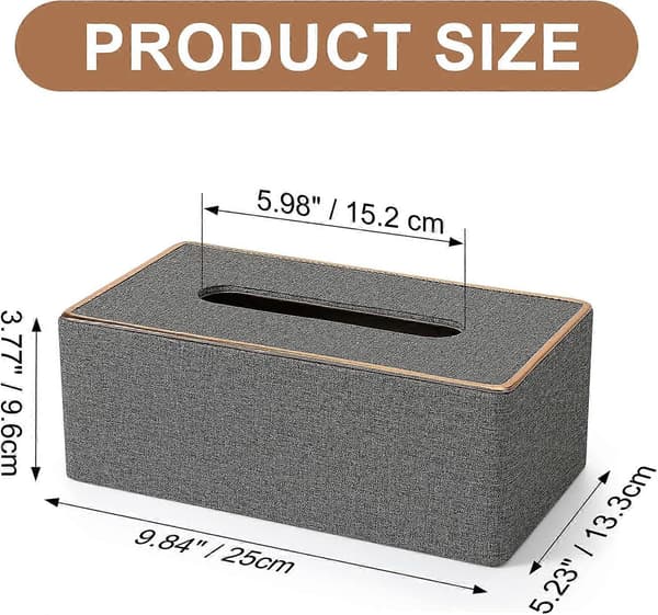 Rektangulär Tissue Box Cover Tissue Box Cover PU Läder Ansiktsvävnadsdispenser för Hem Badrum, Vardagsrum, Sovrum, Matsal, Kontor Grey