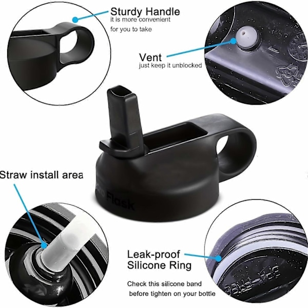 2 st Hydro Flask Wide Mouth Straw Lid - Återanvändbart Flip Top-lock med genomskinligt sugrör och rengöringsborste - Läcksäker och BPA-fri