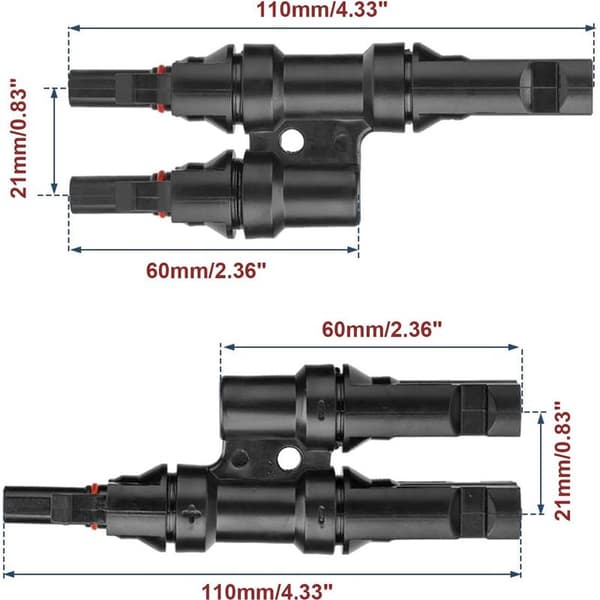 Par af Solar Branch Connectors Y-Connector Par MMF + FFM Parallel Forbindelse Mellem Solpaneler