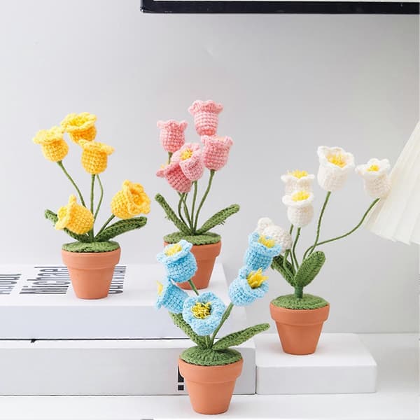 Vævede potteplanter, håndstrikkede mini hæklede plantepotter Yellow
