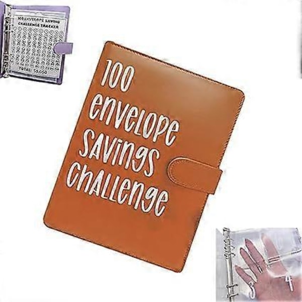 100 Kuvert Utmaning Pärm, Sparutmaningslåda Kit Kontantsparande, Sparutmaningsbok, 100% Ny Brown