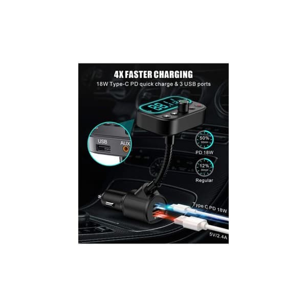 Bluetooth FM-sender med doble mikrofoner, [én knapp for å deaktivere FM], trådløs håndfri samtale med 3 USB-porter (PD18W og QC3.0)