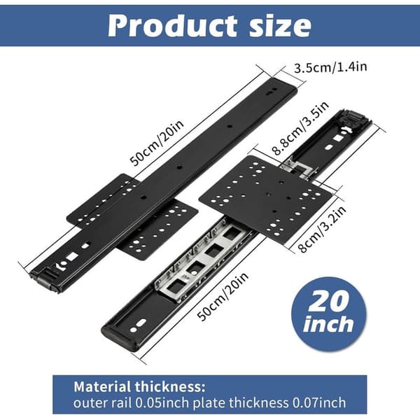 Skjulte skydeskinner til skabslåger, 2 stk. 30-70 cm, kuglelejestyr, sidemontering, lommedørsskinner