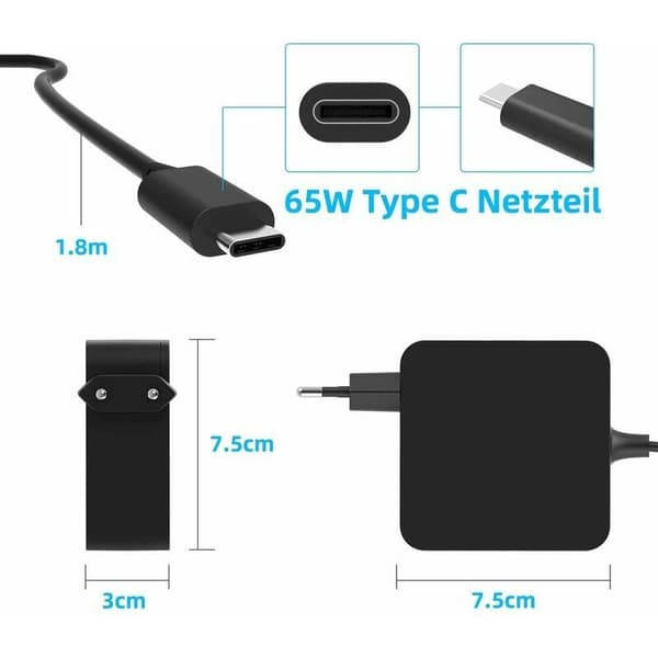 65W USB C-oplader til Lenovo Asus Huawei Xiaomi Acer Dell Samsung Google Laptop Tablet