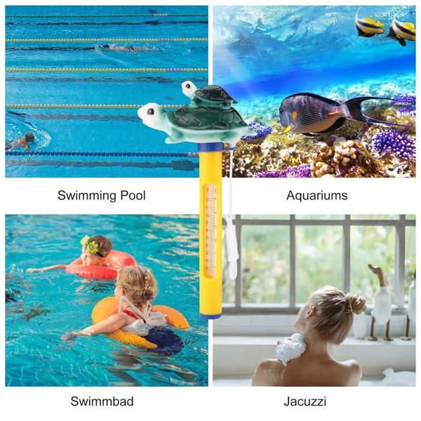 Swimmingpool-termometer, flydende swimmingpool-termometer, pool-termometer med snor, til vandtemperatur (skildpadde)