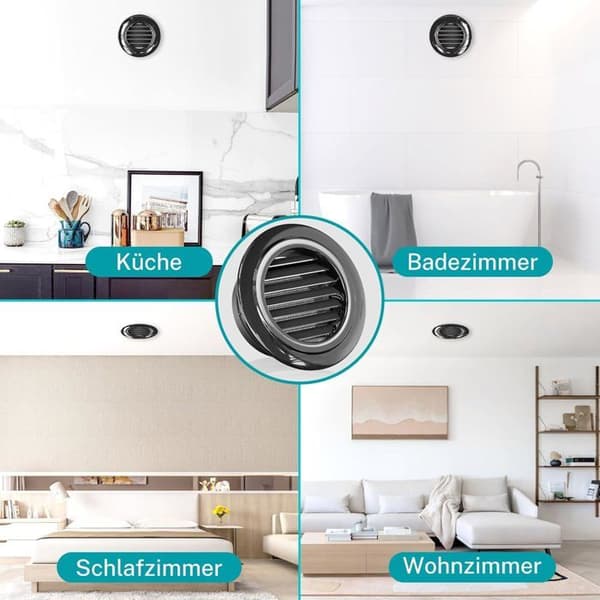 Rund Ventilationsrist 150mm - 1 Styk - Sort ABS - Med Integreret Myggenet - Til Garage, Køkken, Stue