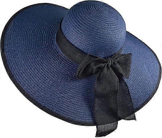 Bredskygget Fedora Hat til Kvinder Bæltespænde Retro Panama Floppy Hat Navyblue