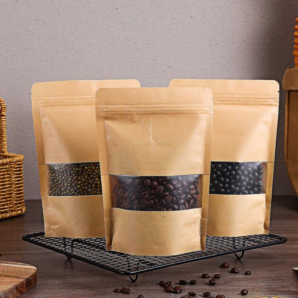 50 st Bruna Papperspåsar Ståpåsar Kraftpåsar Kaffepåsar Kakpåsar Förseglingsbara Påsar För Förpackning