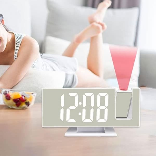 LED Digital Projektionsväckarklocka, Elektronisk Väckarklocka med Tidsprojektor, Tyst Sängklocka för Sovrum