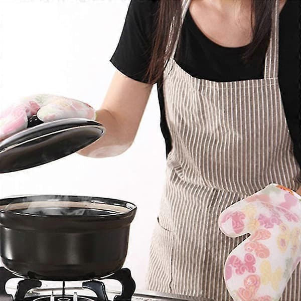 Värmebeständiga silikonhandskar Grytvantar med bomullsfoder Halkfria matlagningsgrillhandskar Grytlapp Köksbakhandskar 2Pcs Black