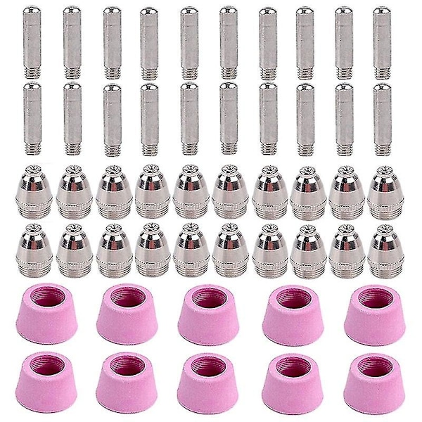 50 st Plasma Cutter Torch Förbrukningsmaterial Elektroder Munstycken Koppar Kit För -60 SG-55 WSD-60 Passar CUT-60 LGK-60 Plasmaskärare