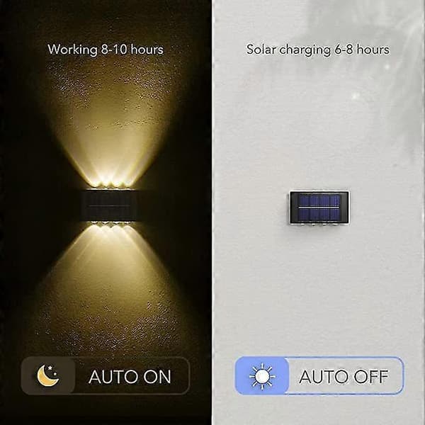 Solcellsvägglampor Upp Ner LED-lampor, Vattentäta Utomhuslampor för Hus 4 LED