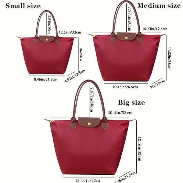 Vattentät Nylon Dumpling Handväska Dam Tote Bag Stor Kapacitet Damväska för Resor Vikbar Casual Axelväska Kaffe