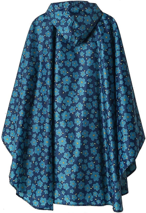 Regnponcho Jakke Kåpe Hette for Voksne med Lommer, L (mørkeblå blomstret)