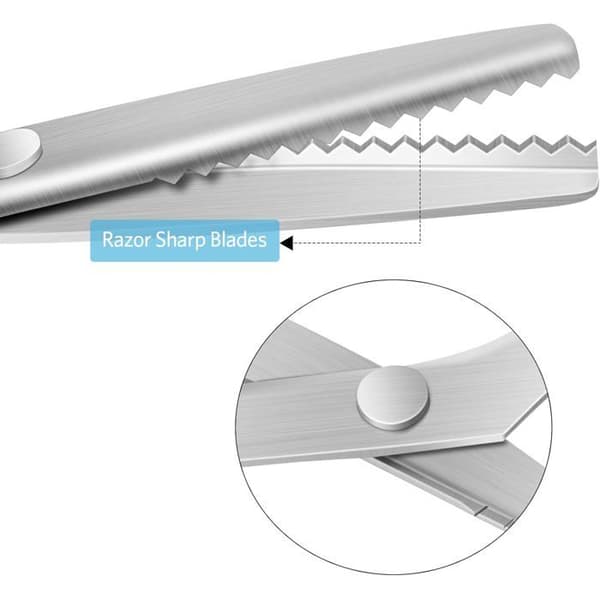 Professionelle takkesakse, 23,9 cm og 10,4 cm, rustfrit stål, zigzag-klip, frynsefri