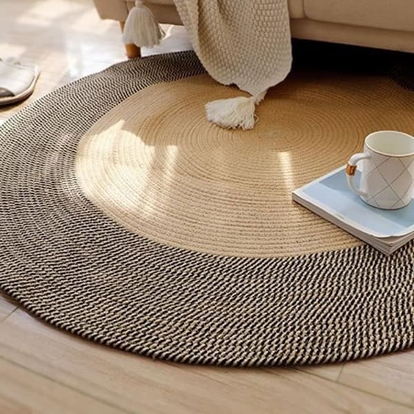 Rund Jute Tæppe - Vendbart - Retro Design - Holdbart - Til Soveværelse og Gang