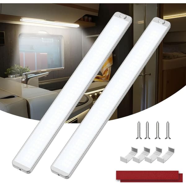 228 LED 12V Belysning, 2PCS 10W LED Interiör Ljusramp, 2000LM LED Ljusramp med På/Av-brytare, 6000K 12V Interiörbelysning för Husbil,