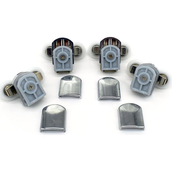 Sett med 4 erstatningsdobbeltruller for dusjdører, 23 mm diameter hjul (Dobbel 2 topp + 2 bunn - 23 mm)