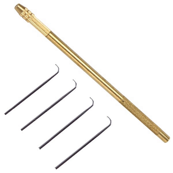 4st Ventileringsnålar + 1 Mässingshållare för Tillverkning/Reparation av Spetsperuker Toupee Hårstycke Peruk Knuttning Hoo