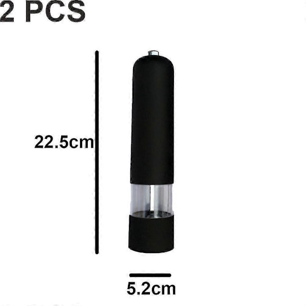 Sähköinen merisuola- ja pippurimylly sekä sirotinsetti, paristokäyttöinen valolla ja säädettävä, 2 kpl pakkaus - Varastossa 2pcs black