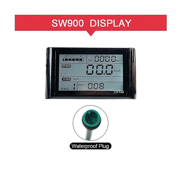 Ebike SW900 LCD-näyttö Ohjaus Sähköpolkupyörän Nopeusmittari Vedenpitävä Pistoke Tallennus Instrumentin Ohjaus/Asetus 24-72V