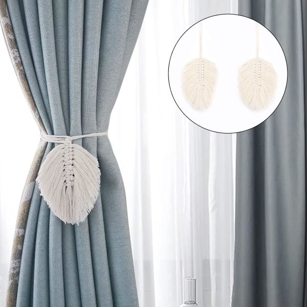 4-pak Boho Blad Bomuldsgardin Tiebacks Macrame Gardin Tiebacks Gardin Tiebacks Beige Bomuldsreb Tiebacks