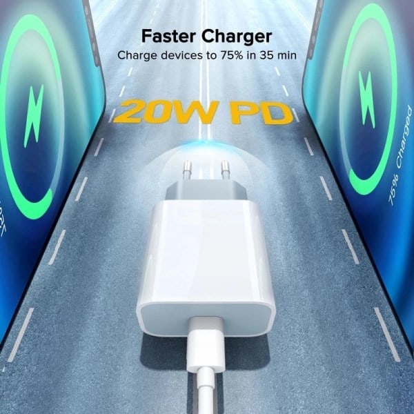 2 stk 20W hurtig iPhone-oplader med 2 stk 2m USB-kabel 2 st 20W