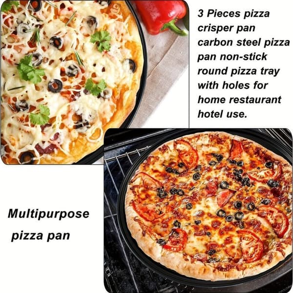 Pizzapanne, sett med 4, rund, perforert, non-stick, flamme-mønstret, stål, form, ∅ 32 cm, antrasitt