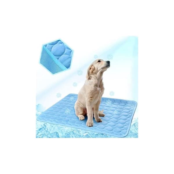 Vaskbar kølemåtte i issilke til hunde, til indendørs og udendørs bilsæder (blå, 70 x 55 cm)