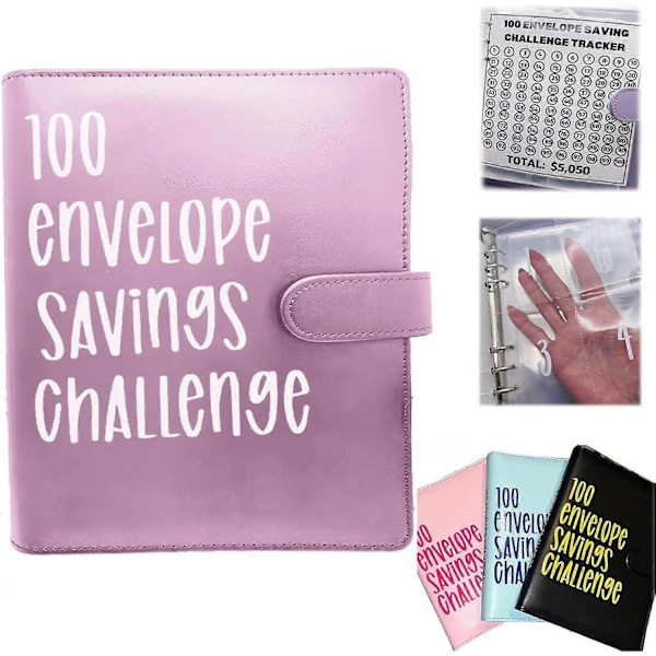 100 Kuvert Utmaning Pärm, Sparutmaningslåda Kit Kontantsparande, Sparutmaningsbok, 100% Ny Pink