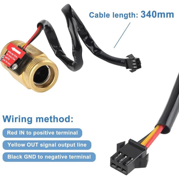 Stykker G3/4 vannstrømssensor, 3/4'' vannstrømssensor strømningsmåler, Hall-effekt vannstrømssensor vannstrømbryter vannstrømmåler, 1-30L/min