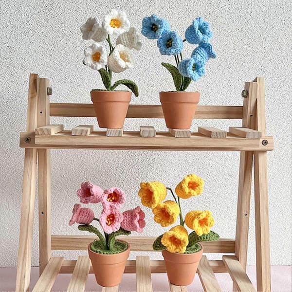Vævede potteplanter, håndstrikkede mini hæklede plantepotter Blue