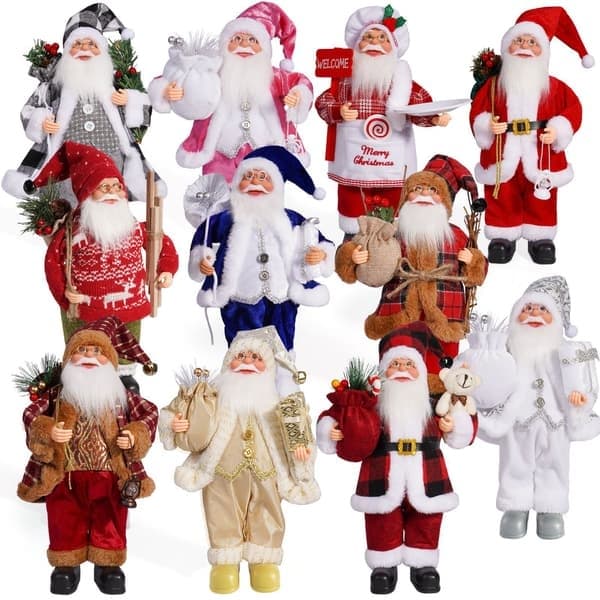 Jul 12-tommer Stående Julemandsfigur Julemandsdukke Gave Julepynt - Sort og Hvid Tern Julemand