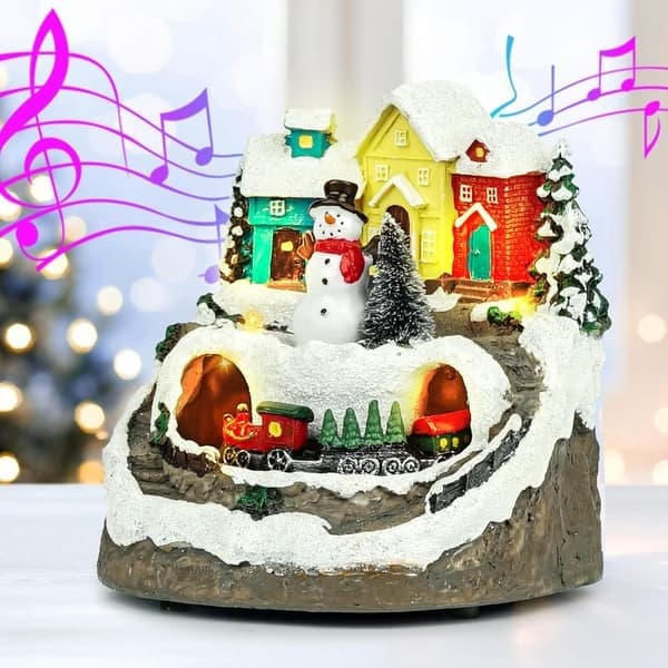 Julelandsby Lysende Musikkboks, Snøfjell Roterende Tog, Snømannmodell, Julepynt Gavekolleksjon A