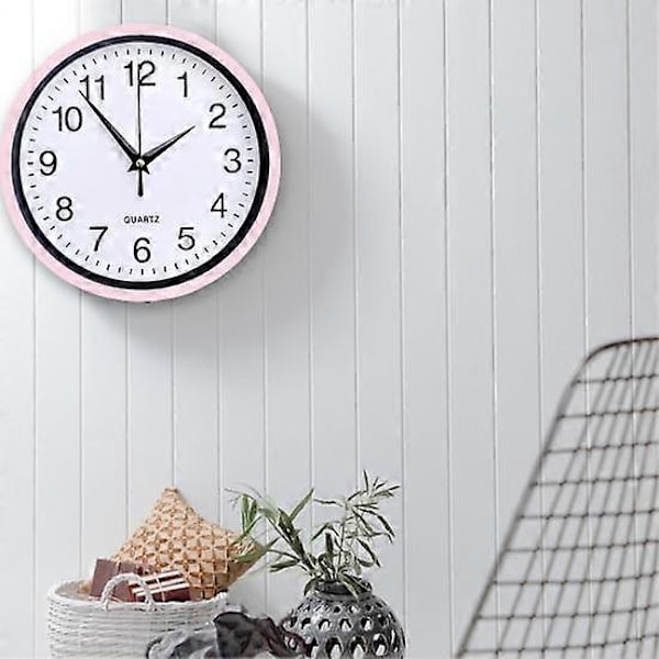 Yousheng 8 Tum Väggklocka Tyst Icke-Tickande Hängande Klocka Stor Siffra Rund Klocka för Hemmakontorsdekoration light pink