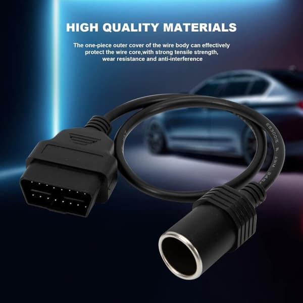 OBD2 16-pin strømkabel til 18 AWG hunn sigarettennerplugg