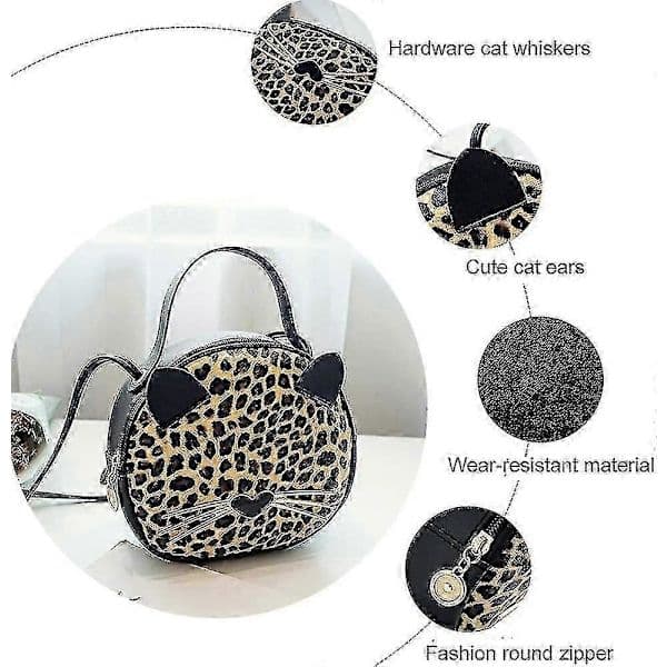 Söt Kattväska Leopard Crossbody Väska Mini Axelväska Handväskor För Barn Kvinnor Tonåringar Flickor (Brun)