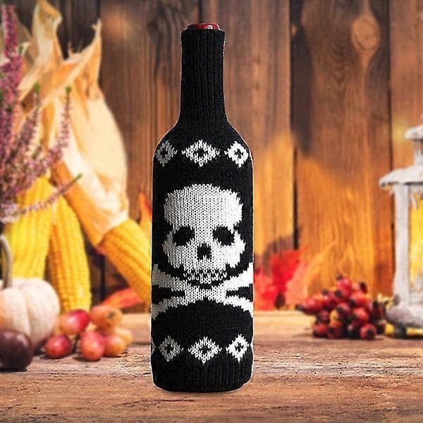 3-osainen Halloween-viinipullosetti Luuranko Kurpitsa Neulonta Cham