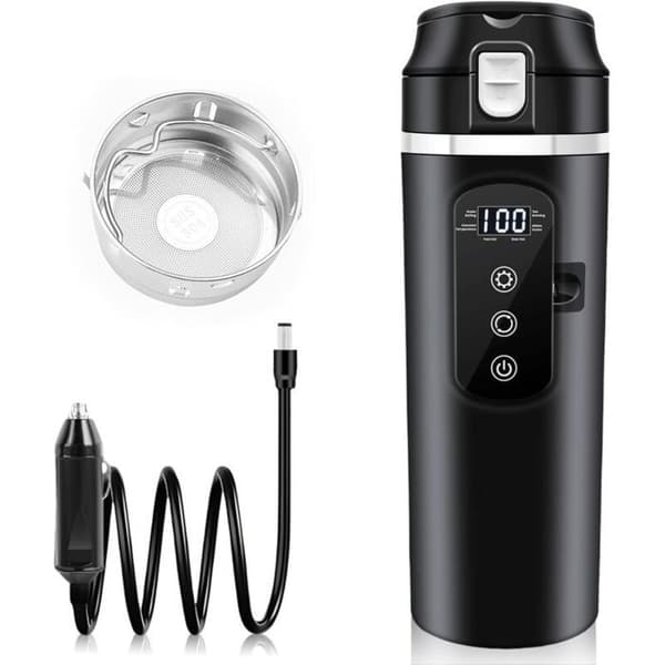 500 ml elektrisk reisevannkoker for bil, 12V/24V, 304 rustfritt stål interiør, egnet for biler