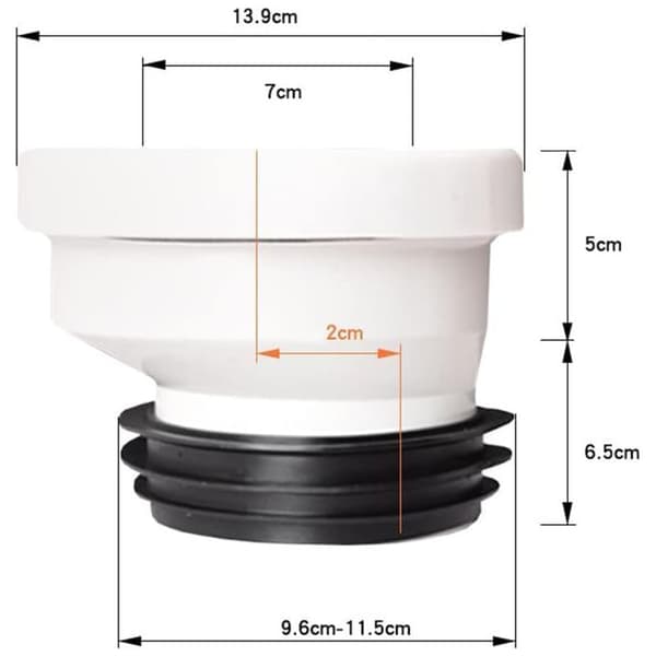 2 cm excentrisk forbindelsesrør, stift vinklet plast toiletstuds, afløb, lige excentrisk, toiletforbindelsesfitting
