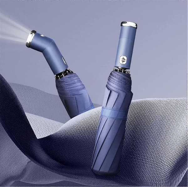 Automatisk Foldbar Paraply Med LED Lommelygte Blue