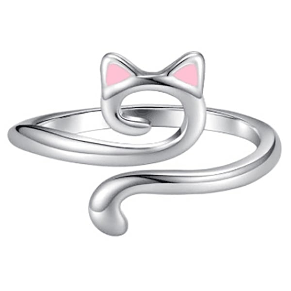 Justerbar Storlek Ring Kattungeöron Virkning Ring Nybörjare Stickning Silver